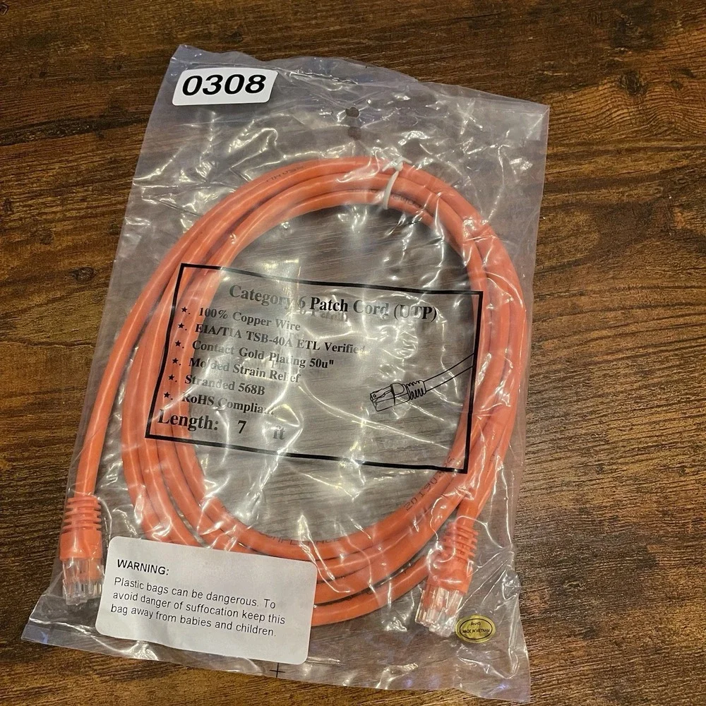 ✅Category 6 Patch Cable Ethernet UTP 7' 7ft Orange Cat 6 Network Cord#️⃣0308